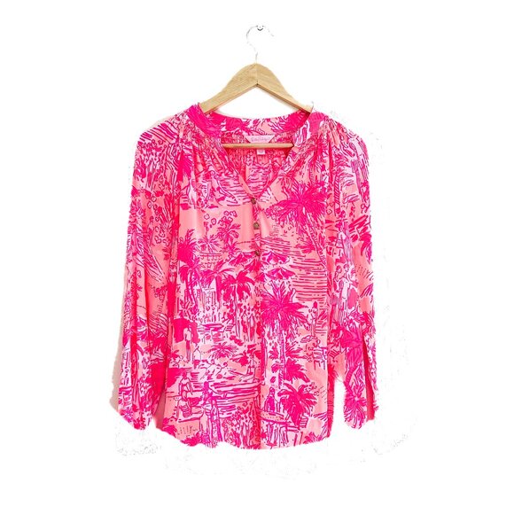 Lilly Pulitzer Elsa Silk Top - Cheeky Melon Rule Breakers - Size XS - Picture 2 of 10